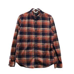 J. Crew Mercantile Mens Flannel Shirt Check Plaid Navy Orange Size Medium M